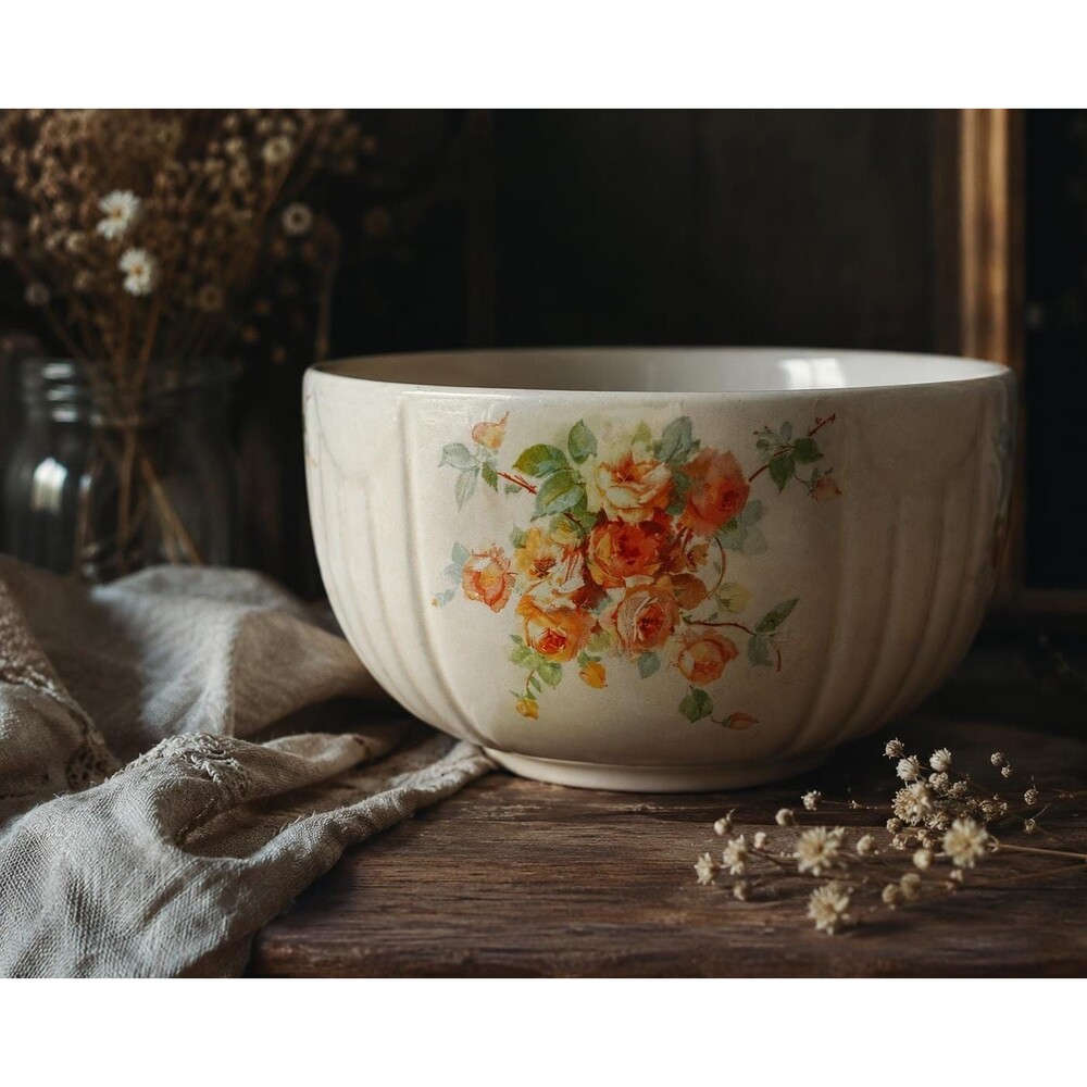 Vintage Hall’s Superior Quality Kitchenware Floral Mixing Bowl USA Rose Bowl